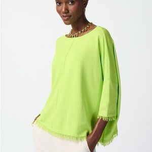 Joseph Ribkoff Soft‎ Knit Poncho Sweater with Fringes 4204 keylime green XS/S